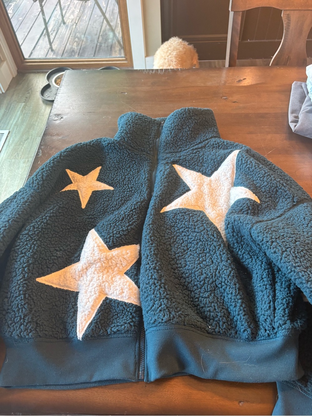 SO Dark Teal Sherpa Jacket with White Star Appliqués - Picture 1 of 3